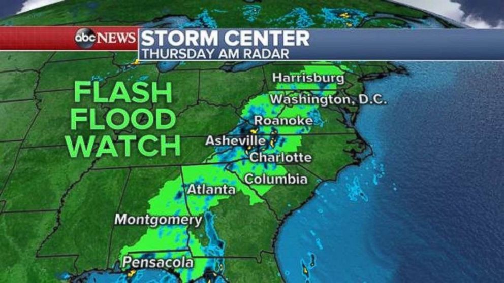 A flash flood watch is in effect this morning from Florida up into New York.