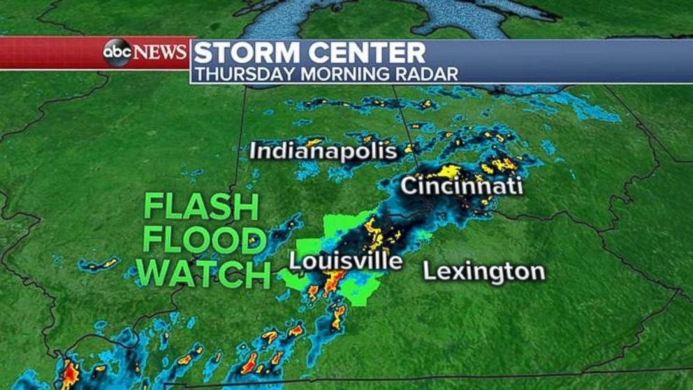 A flash flood watch is in effect for areas near Indiana and Kentucky.