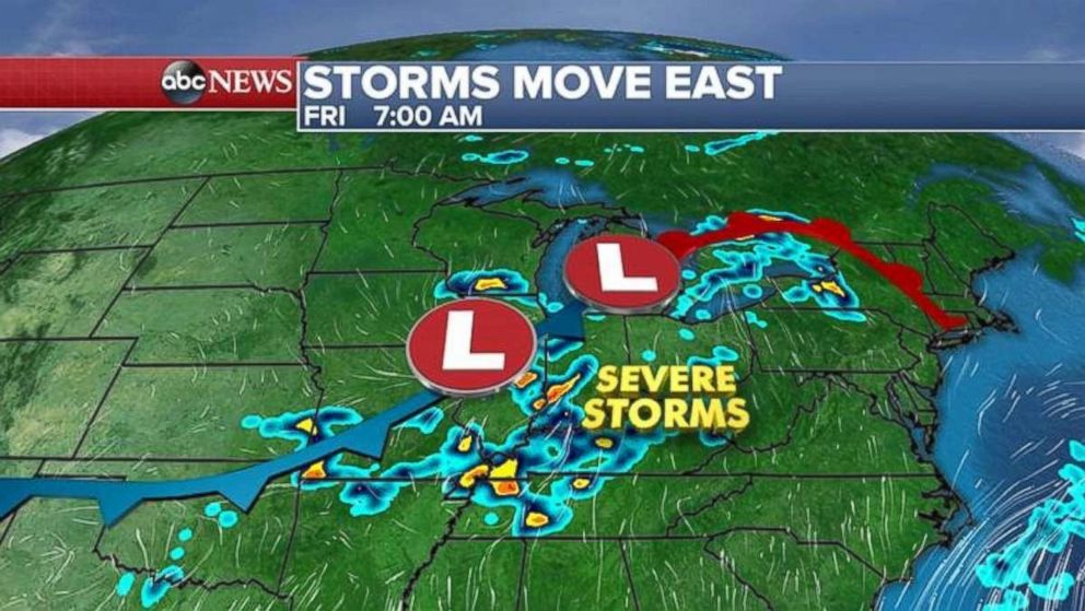 Severe storms are making their way across the Midwest, heading east.