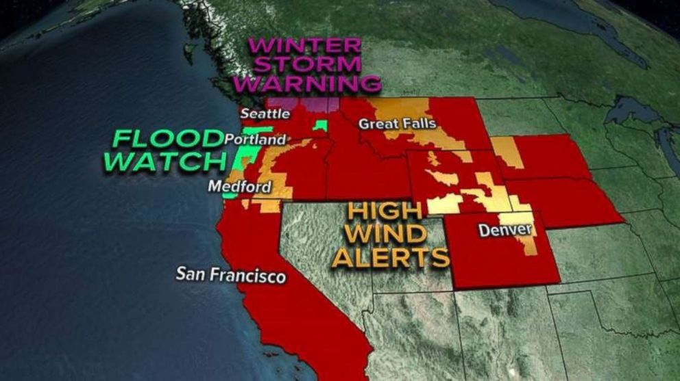 Much of the Pacific Northwest and California are under weather warnings and alerts as storms approach.