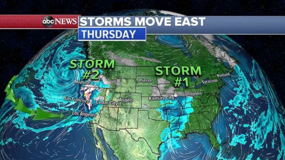 Winter storms are heading east.