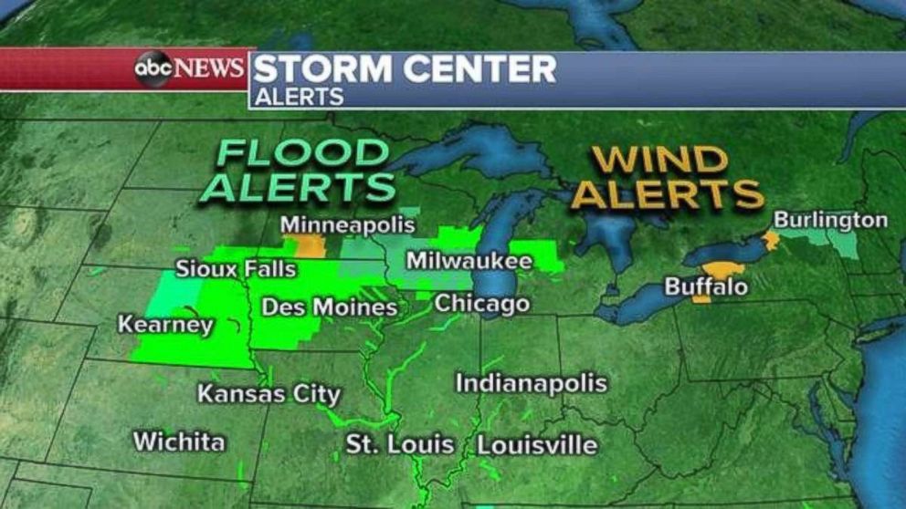 PHOTO: Flood and wind alerts have been issued this morning near several major cities.