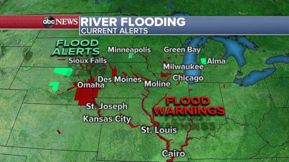 PHOTO: Flood alerts and warnings have been issued this morning in the Midwest.