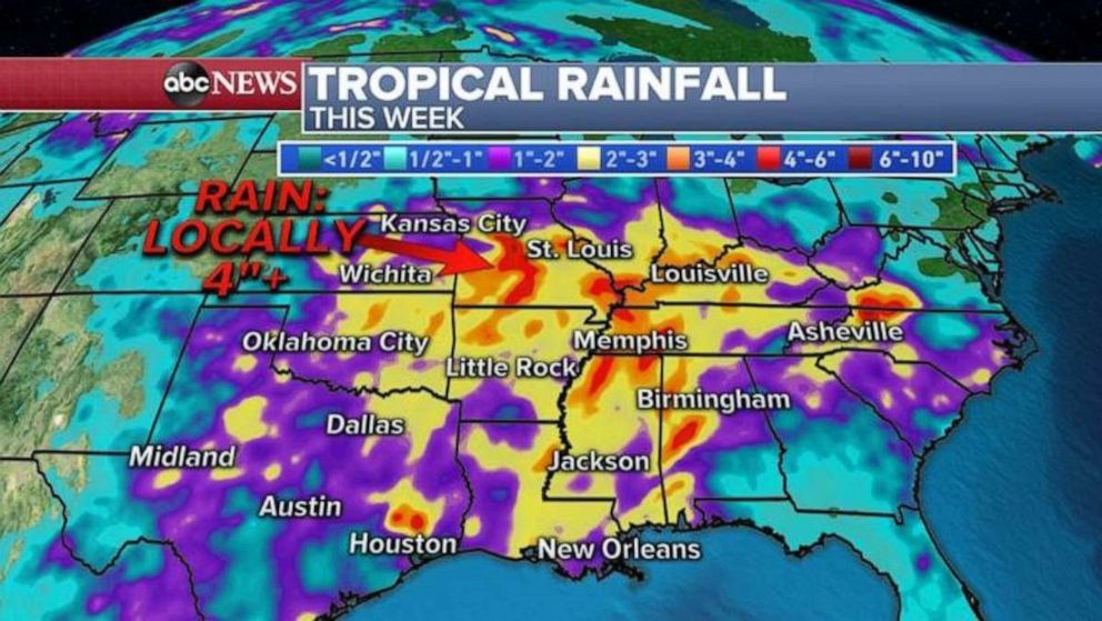 PHOTO: Rainfall totals this week could be more than 4 inches in certain localities.