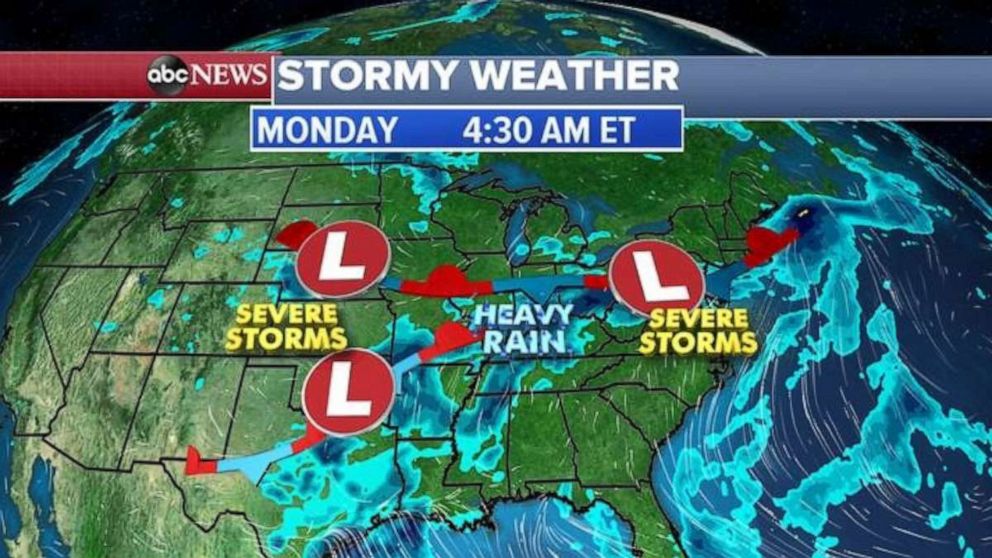 PHOTO: Early Monday, severe storms and heavy rain blanketed much of the U.S.