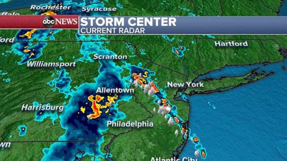 PHOTO: Radar reports Tuesday morning showed a wide swath of storms in the eastern U.S.