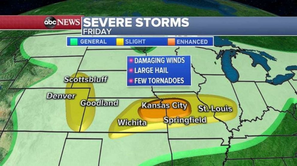 PHOTO: Storms are likely to cover most of the heartland on Friday.