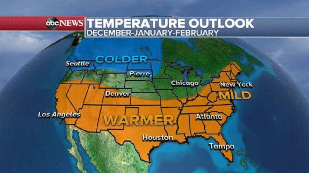PHOTO: The temperature outlook for this winter December, January and February.