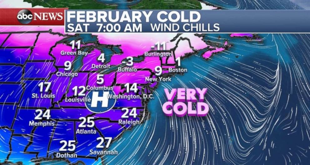 Wind chills this morning may dip to 1 degree in Boston and 9 degrees in New York.
