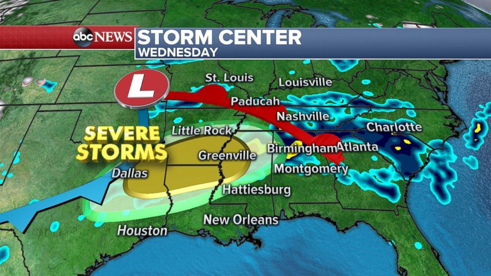 More severe storms are expected from Texas to Alabama on Tuesday.