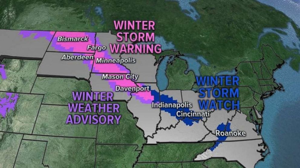 Thirteen states are on alert for heavy snow.