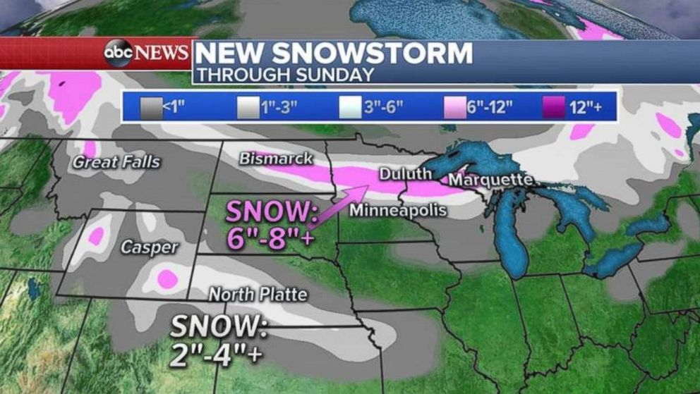 A new storm likely will bring significant snowfall to the Dakotas, Minnesota and Wisconsin.