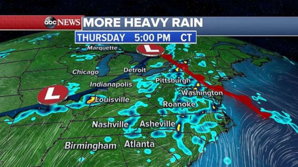More heavy rain is expected this evening in the East.