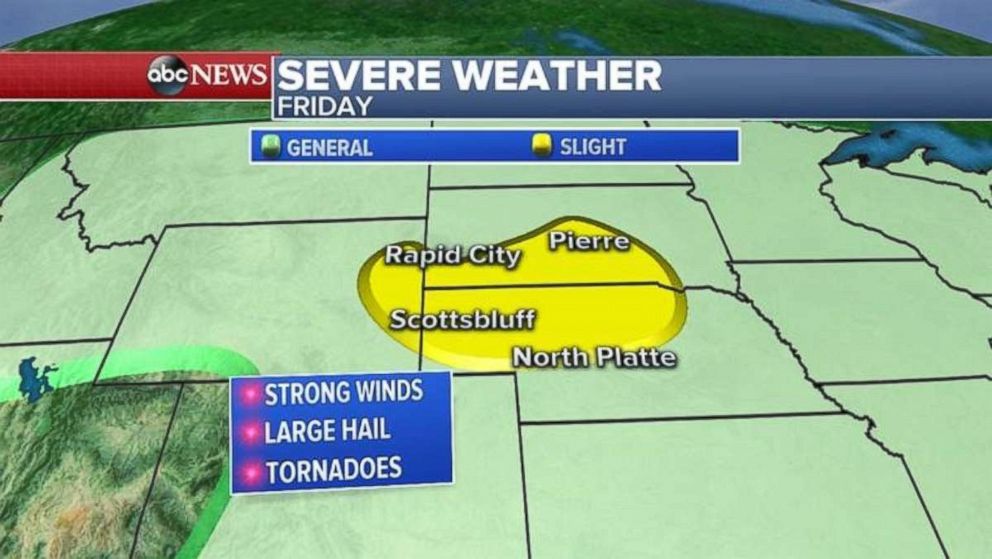 On Friday, the severe storms will be concentrated in three states.