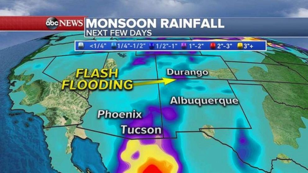 Some parts of southern Arizona and New Mexico could see 2 inches of rain over the next few days.