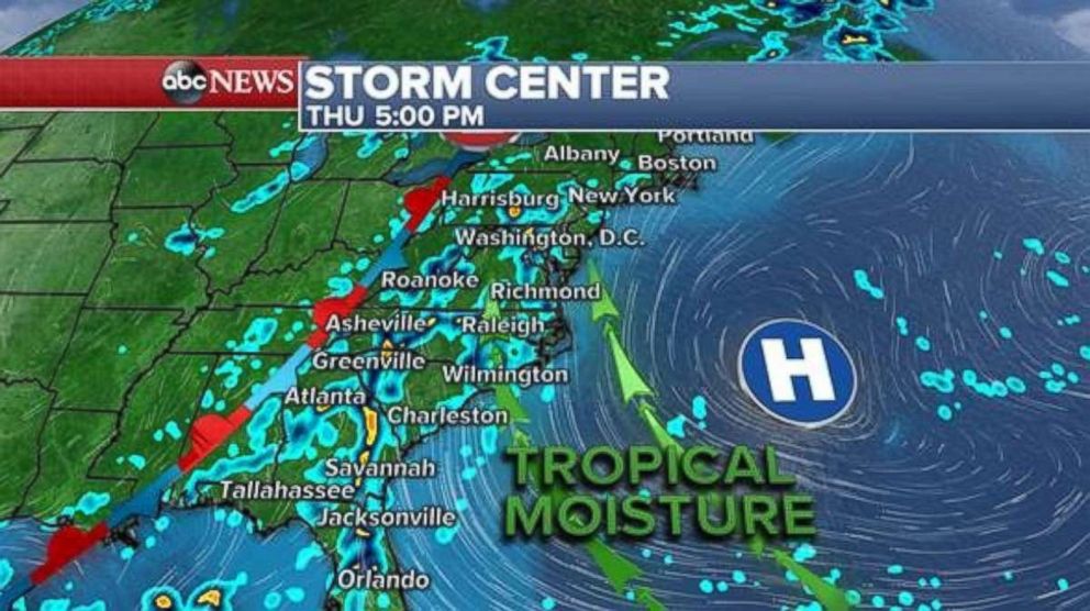 Tropical moisture is expected to approach the Southeast tonight.