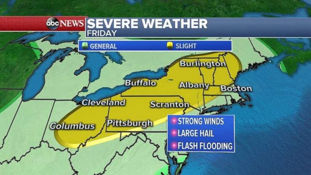 Severe weather is likely in the Northeast on Friday.