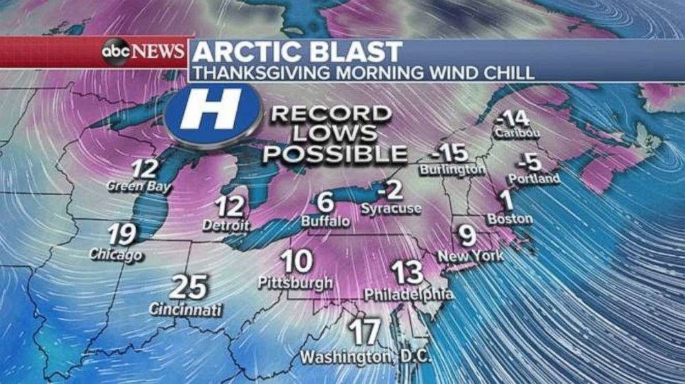 Record lows are possible on Thanksgiving.