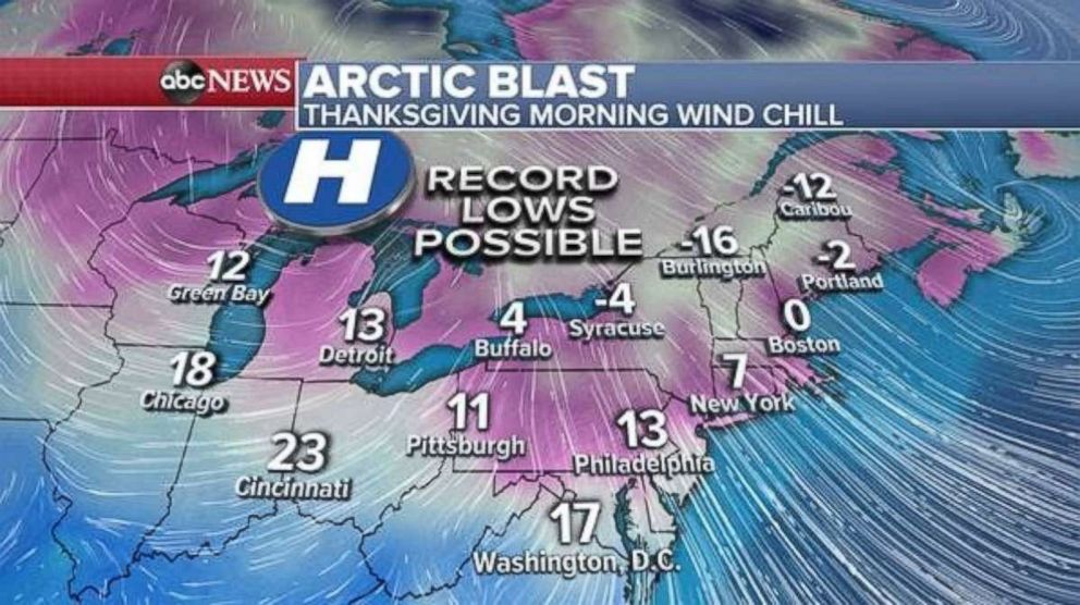 It's going to be a very chilly Thanksgiving morning for much of the U.S.