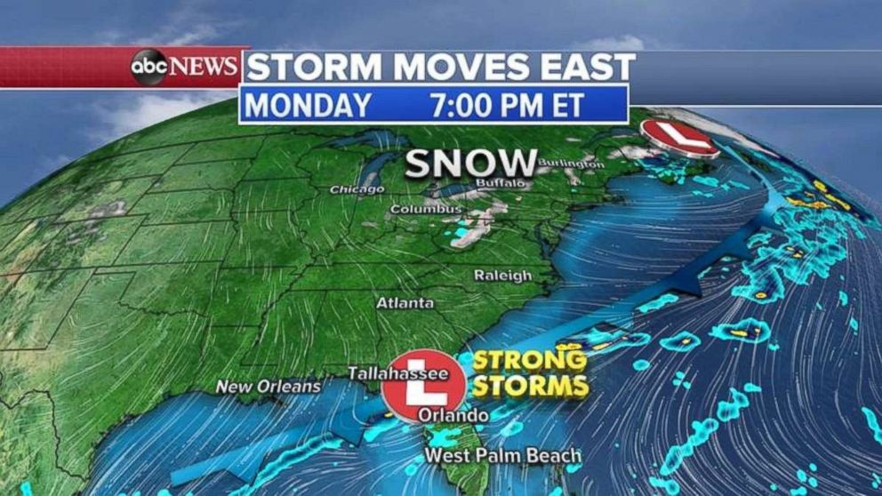 Much of the strong East Coast storm will be out to sea later tonight.