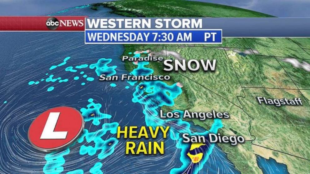 Heavy rain is likely Wednesday morning along the West Coast.