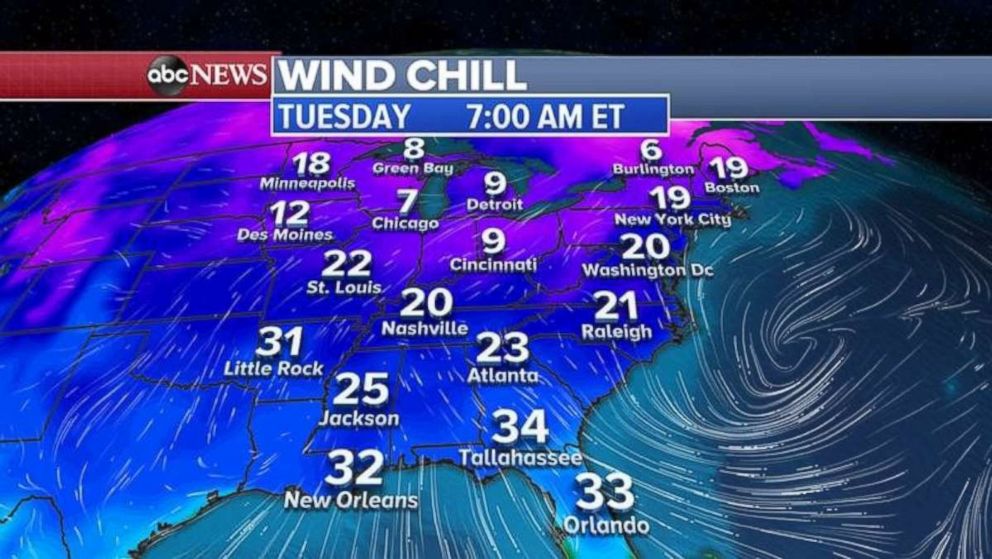 Wind chills this morning in much of the eastern U.S. are frigid.