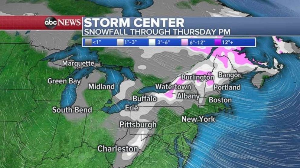 Much of the Northeast will see snowfall through Thursday evening.