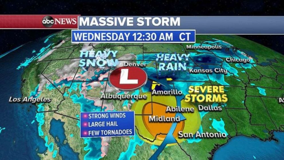 PHOTO: Texas is expecting severe storms beginning early Wednesday.