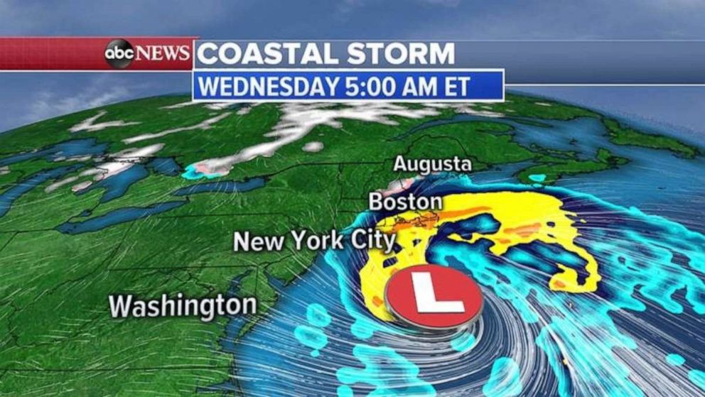 PHOTO: The strongest part of Wednesday's coastal storm mostly should remain over the Atlantic Ocean.