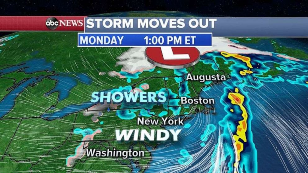 PHOTO: By this afternoon, the storm leaving the East Coast mostly should be over the ocean.