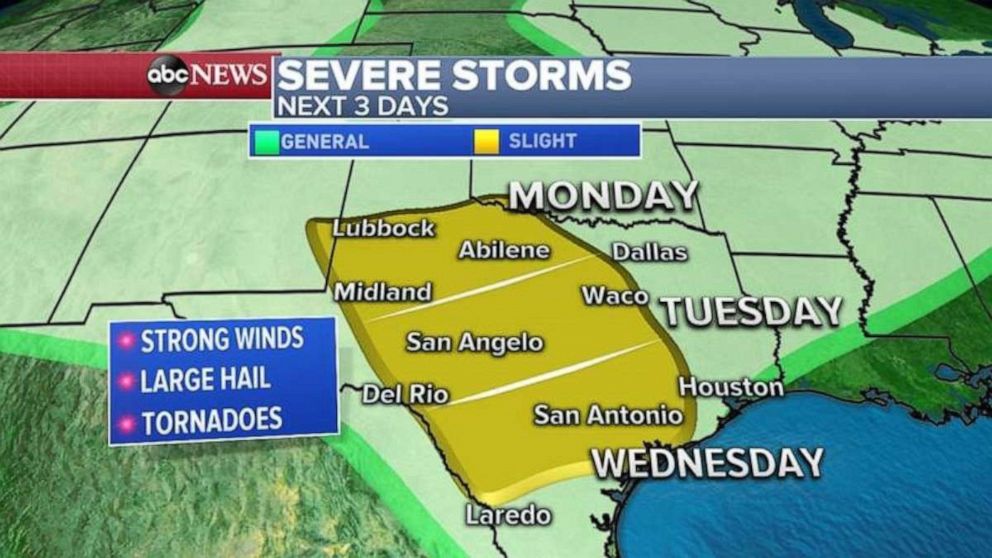 PHOTO: Texas is expecting severe weather through Wednesday.