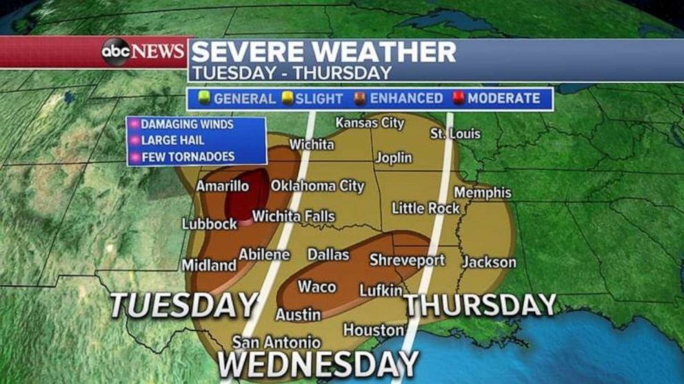 PHOTO: Severe weather will move through the Plains until at least Thursday.