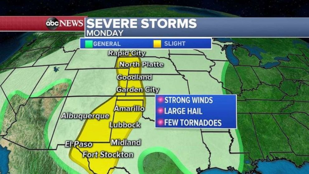 PHOTO: Severe storms again are threatening the middle part of the country.