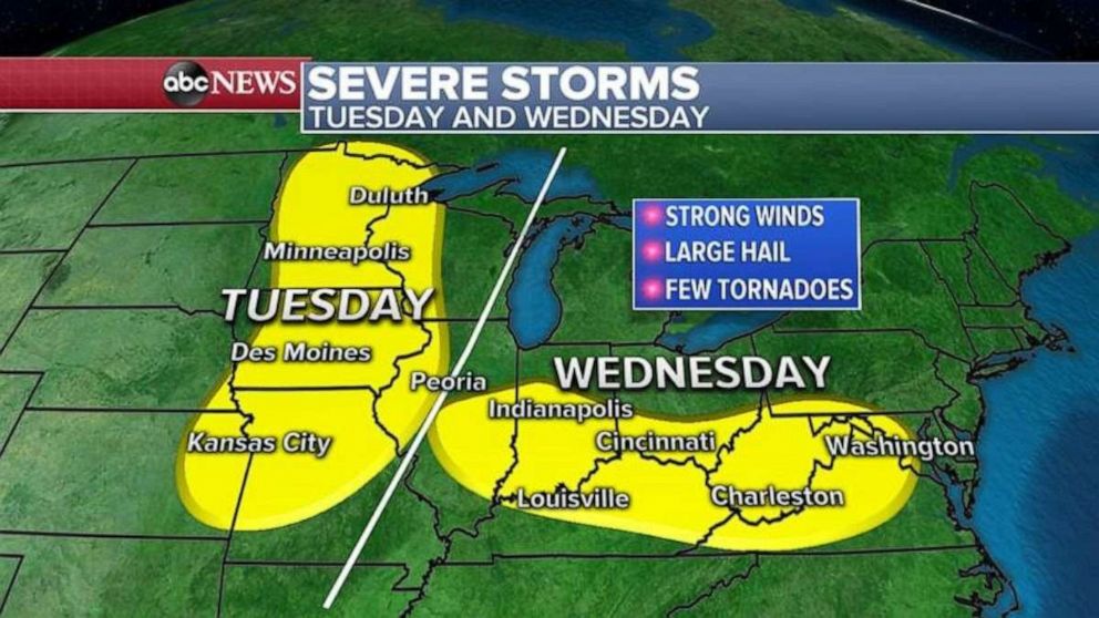 PHOTO: Severe storms are expected Tuesday and Wednesday.