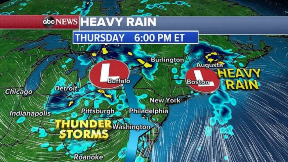 PHOTO: Heavy rainfall is expected Thursday throughout much of the East.