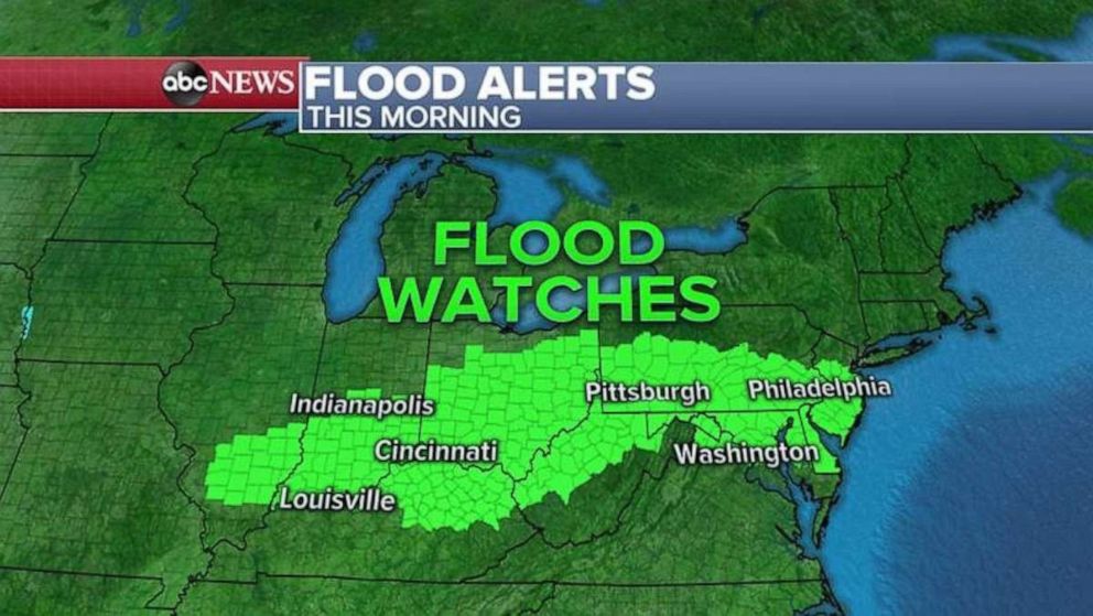 PHOTO: A wide patch of flood watches have been issued for Monday morning.