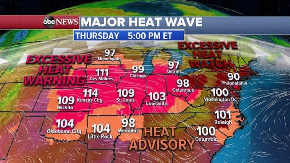 PHOTO: An excessive heat warning blankets most of the Midwest on Thursday.