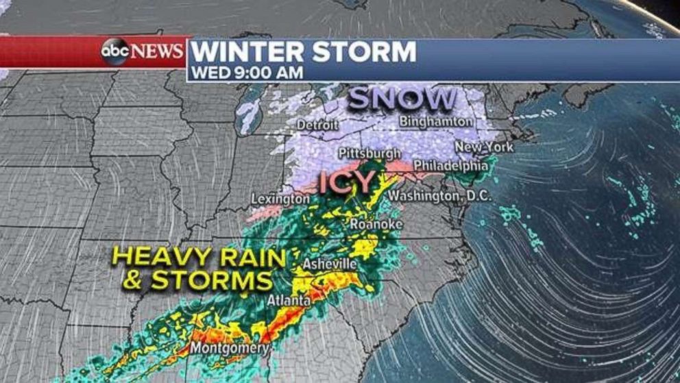 PHOTO: By 9 a.m. Wednesday morning the storm will be leaving the Midwest and impacting the Northeast.