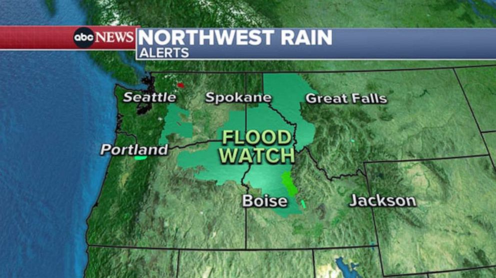 PHOTO: The Pacific Northwest has Flood Watches in effect for a large area in Oregon, Washington, Idaho, and Montana.