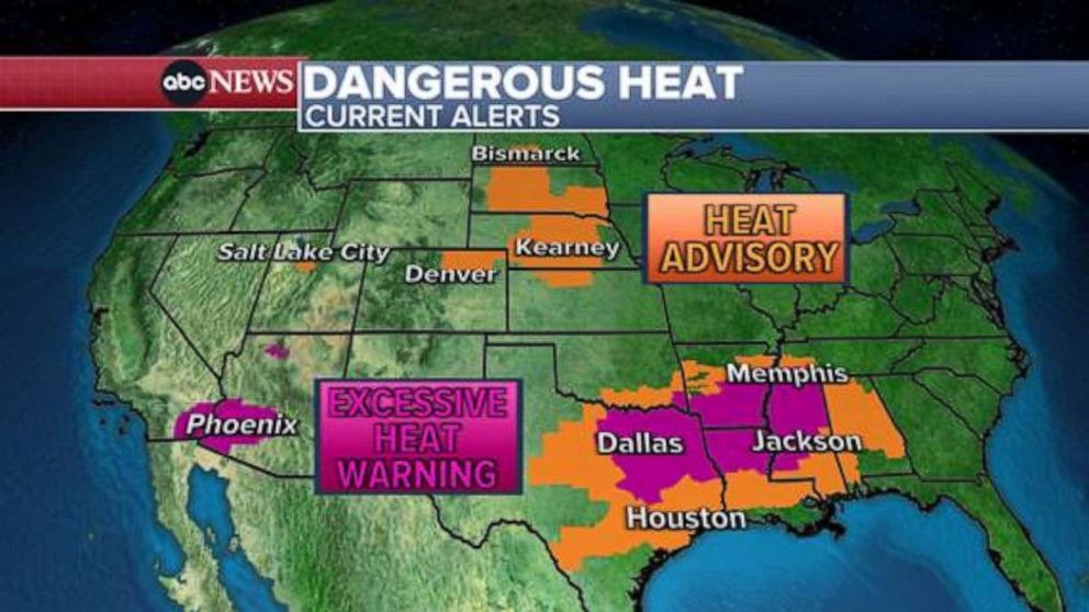 PHOTO: Excessive heat warnings and heat advisories are in effect Saturday in 14 states from California to Alabama.
