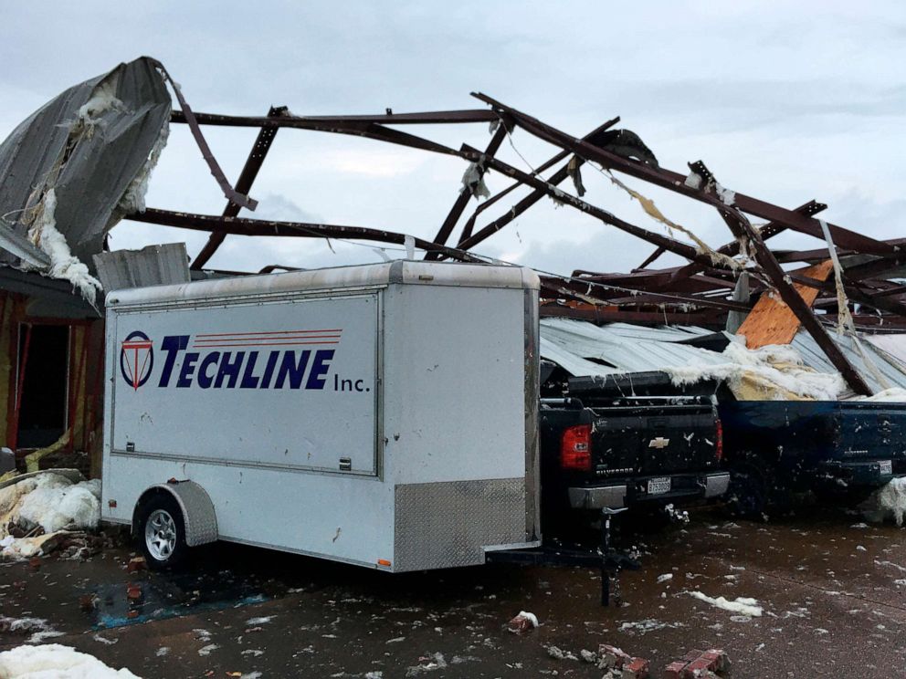 PHOTO: This photo shows some damage by a tornado in Alexandria, La., Dec. 16, 2019, after storms went through the area. 