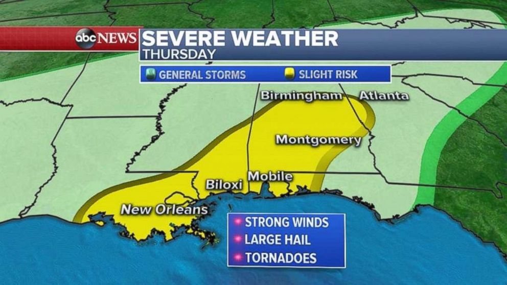 Must of the Gulf Coast region will see severe storms today.
