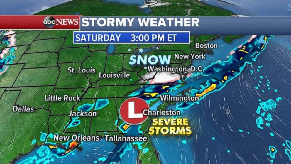 Severe storms will be up and down the East Coast Saturday afternoon.