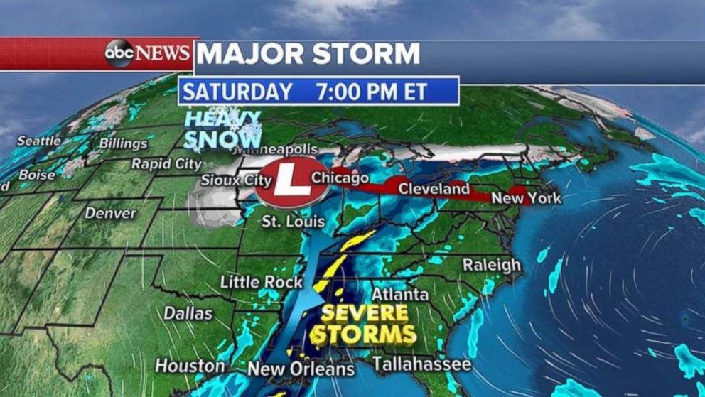 A severe weather threat moves east on Saturday.