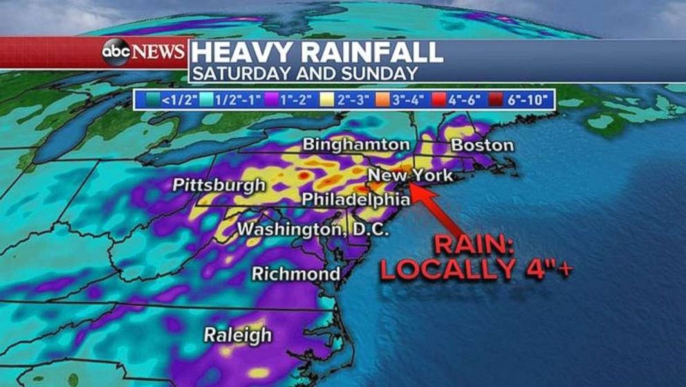 The Northeast is expecting heavy rainfall over the weekend.