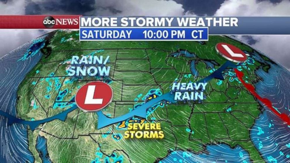 More stormy weather is expected through Saturday for much of the U.S.