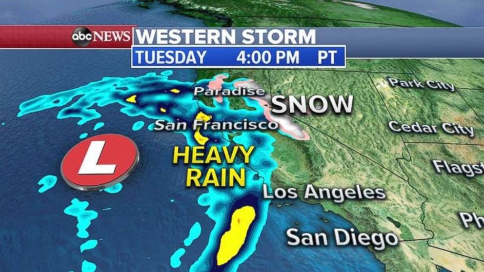 The West Coast could be seeing heavy rain by Tuesday afternoon.