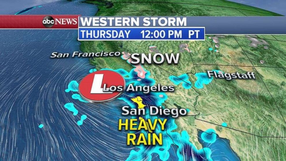 Heavy rain is expected in Southern California on Thursday.