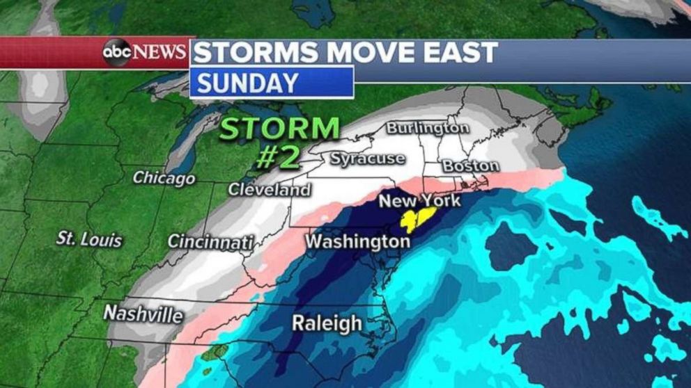 The second storm should slam the Northeast Saturday night and into Sunday.