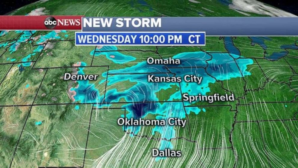 PHOTO: The new storm will be over the Midwest by Wednesday.